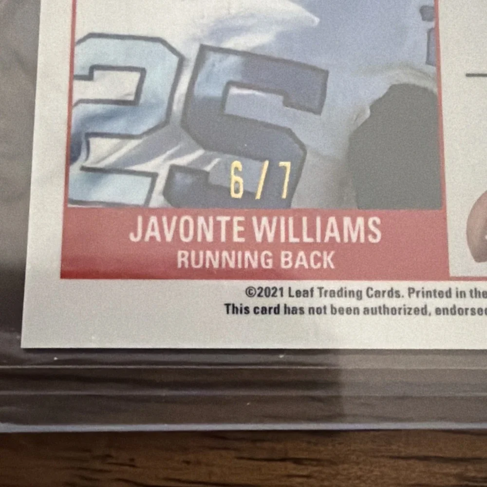 2021 Leaf Pro Set‎ Metal Javonte Williams rookie autographed card. 6/7